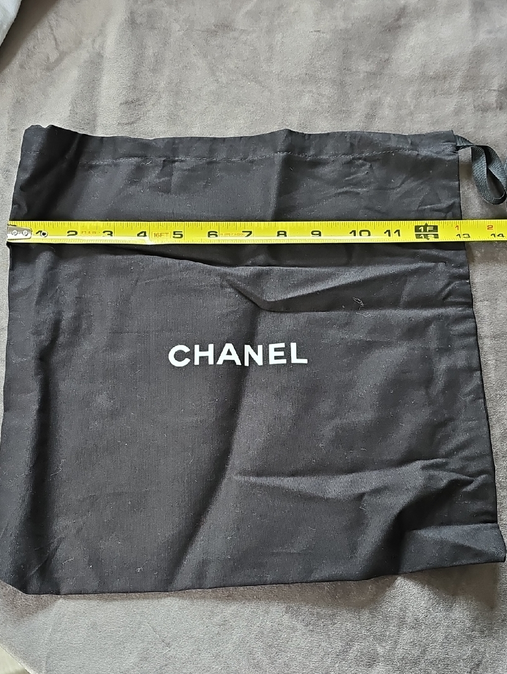 CHANEL Black Canvas Logo Drawstring Bag